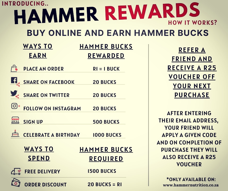 hammerSA's tweet image. Have you joined? 🇿🇦🇿🇦🇿🇦
hammernutrition.co.za
•
•
•
#hammerrewards #howihammer #lessisbest #fuelrightfeelgreat