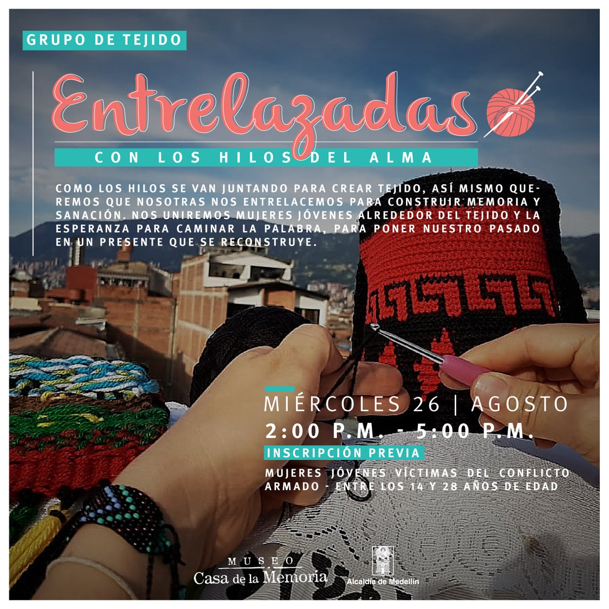 #Invitación La palabra se transforma en madeja y puntada. Proceso pedagógico y de construcción de memoria con mujeres víctimas del conflicto armado a través del tejido. Inicia el 26 de agosto a las ⌚️ 5 p.m. Inscripción previa 👉 forms.gle/VepEqdMFkXjwkM…