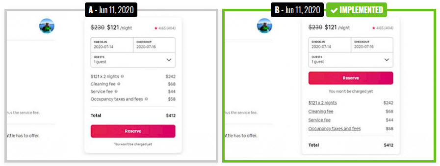 jlinowski's tweet photo. In this wonderful experiment from Airbnb, they raised their primary "Reserve" button higher and it looks like it did better as it was implemented. This subtle evidence reinforces our "Above The Fold CTA" pattern. :) https://t.co/bOmKZfck2F https://t.co/jLxK97sX13