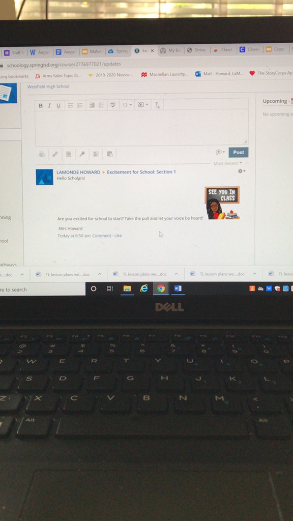 lamondehoward's tweet photo. First skill of the day MASTERED! Communicating in Schoology! @TheMrsHillary @MathGalvan @SpringISD_Curr @SISDInstTech #Schoology #BlendedLearning #EmpoweredLearning #WHSDebate https://t.co/05fGuWKEEj