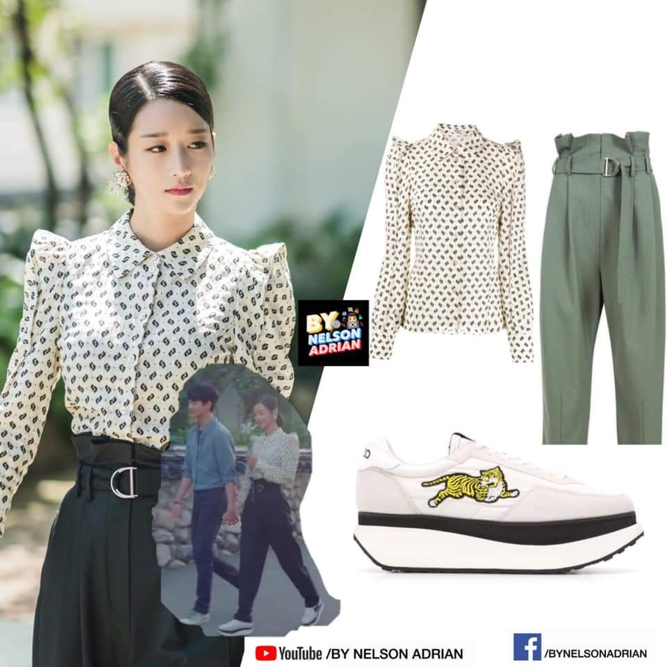 KMY in Ruffled Sleeve Pattern Shirt fr KENZO -P24,734.75High-Waisted Ruffle Pants fr YCH -P20,366.91Move Platform Sneakers fr KENZO -P17,667.68 NelsonAdrian #KoMunYeongFashion  #SeoYeJi #ItsOkayToNotBeOkay