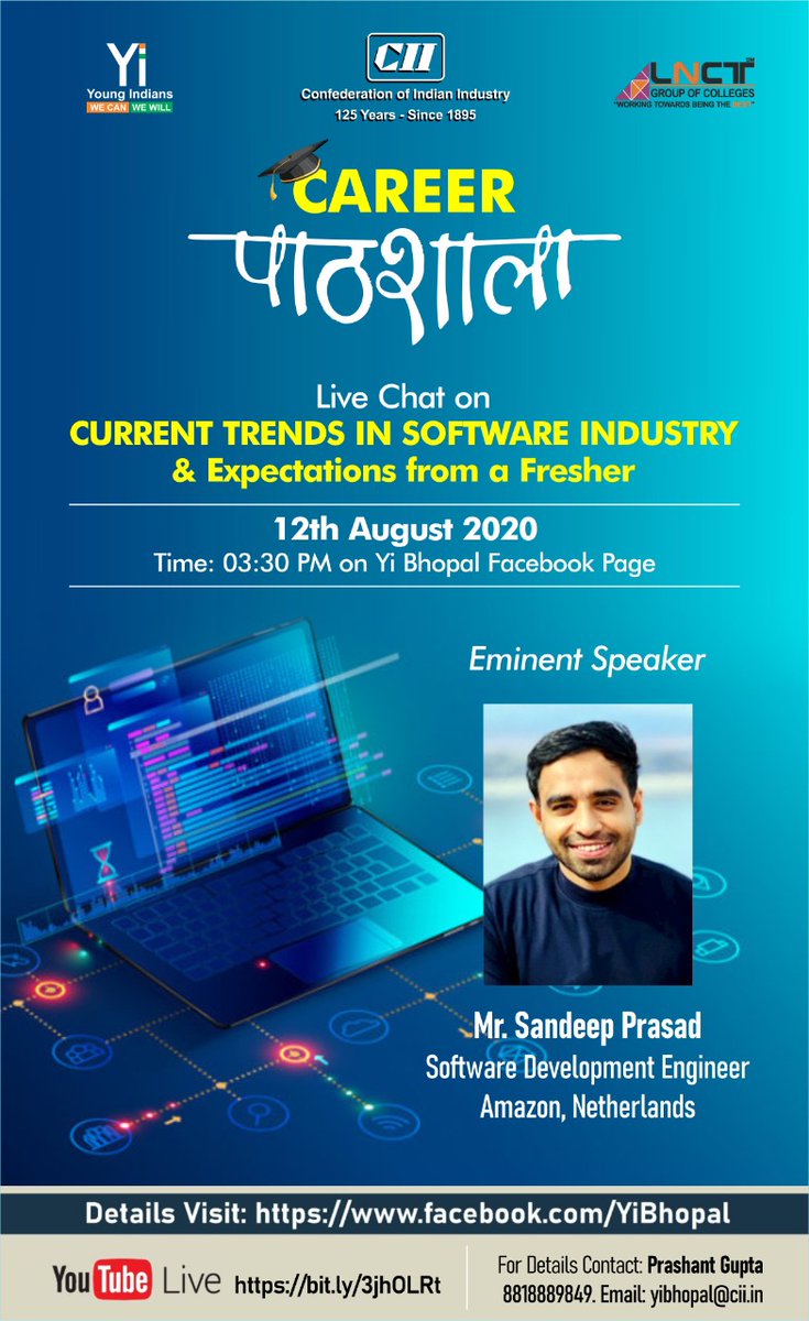 PathshalaCareer's tweet photo. #CareerPathshala Day-22

Interact with Mr. Sandeep Prasad, Software Development Engineer, Amazon from Netherlands on 12th August at 3:30 PM live on YI Bhopal FB page and Career Pathshala YouTube channel https://t.co/PA5fELEwN3

@yibhopal @yitweet @FollowCII https://t.co/Ju8lO6qnQa