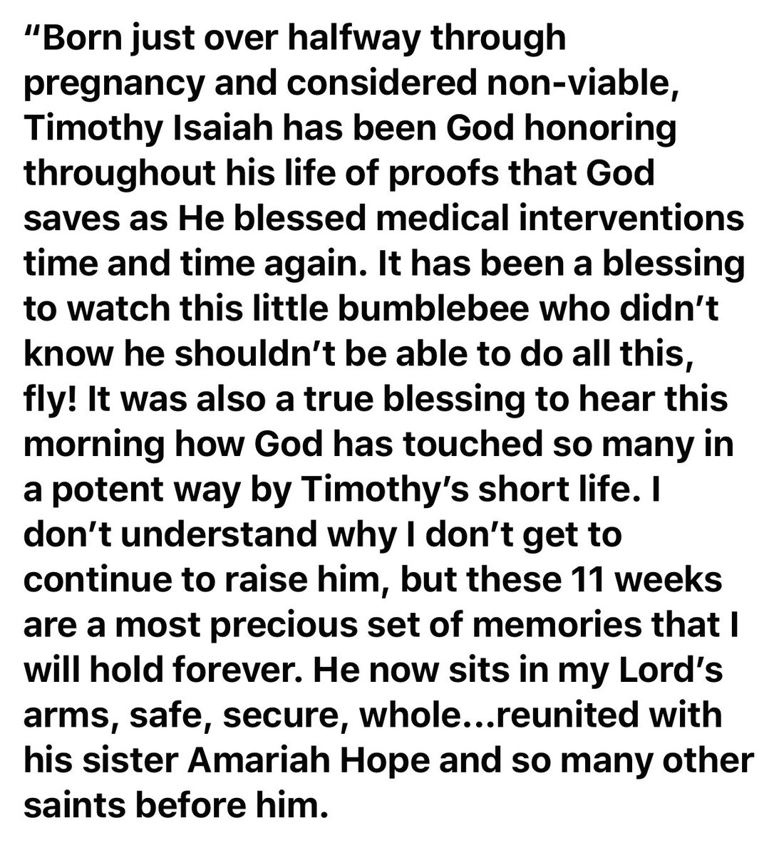 AMWK_22's tweet photo. We are devastated to share that one of our 21 weeker babies went to be with Jesus. Please keep his family in your prayers. 

https://t.co/EAUSuQ7a92 https://t.co/VDVaGHEOIB