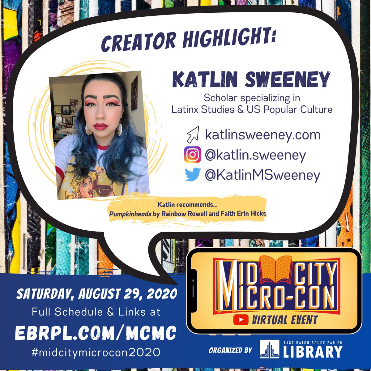 KMSweeneyRomero's tweet photo. I am excited to announce that I will be appearing on the panel "Bring it Back: Using the Past to Create the Future" at  @ebrpl's virtual Mid City Micro-Con on August 29! More details TBA; in the meantime, check out the program here: https://t.co/I8qTZurv5V
#midcitymicrocon2020 https://t.co/Z8JSqmpMLI