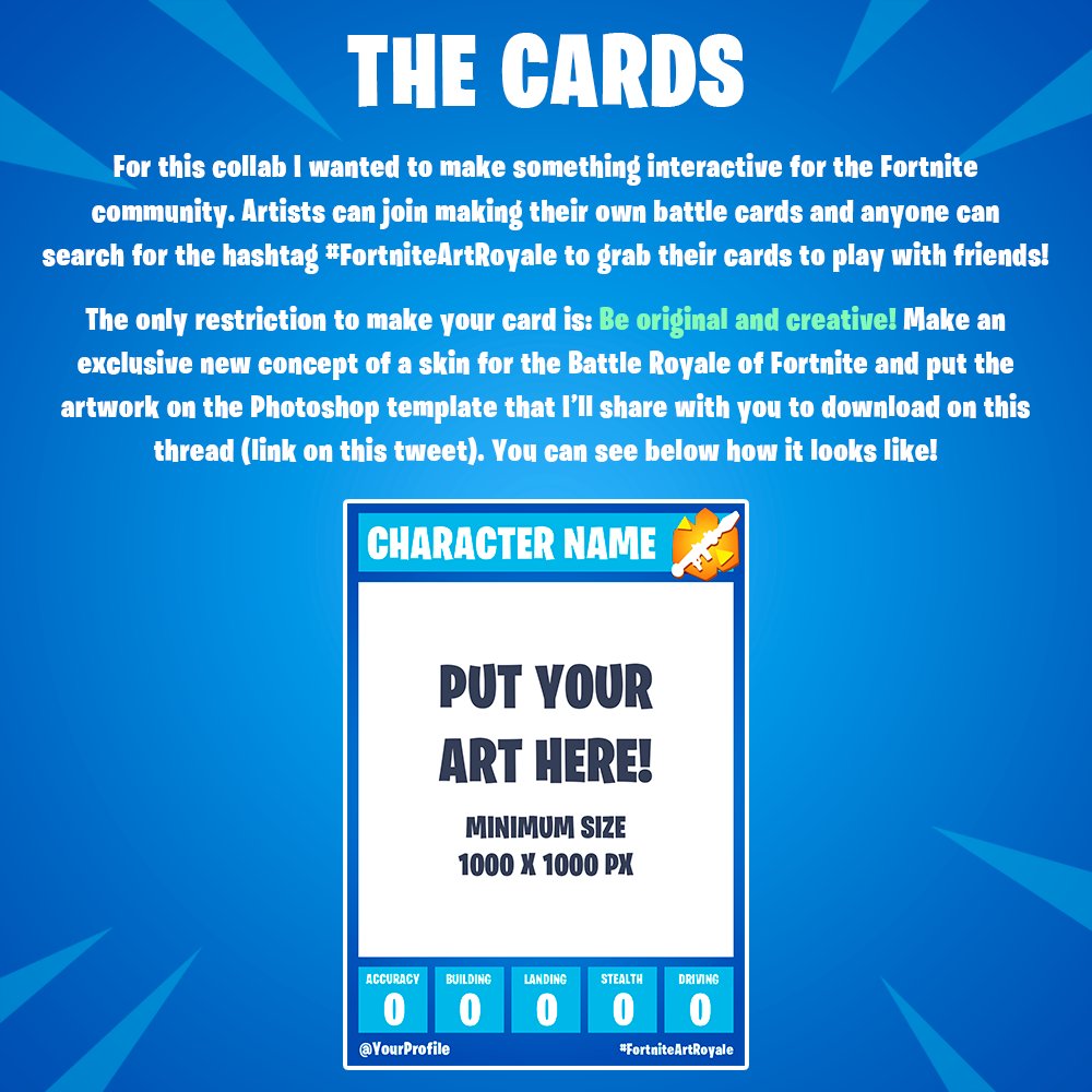 "Battle Cards? What do you mean?" Inspired on the  #braboTrunfo brazilian collab, I adapted the format to make something to the Fortnite community!Click here to download the open PSD template:  https://drive.google.com/drive/folders/1Zn3vonnQqGRrvtVOo6UdmsuZYU13arE6