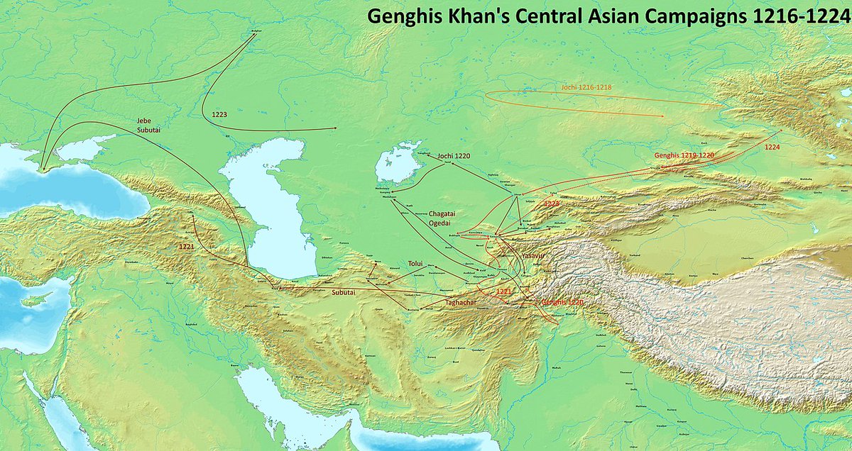  #Map shows Gengis Khan´s early military campaigns in  #CentralAsia