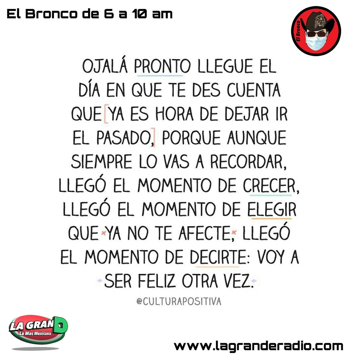 RadioDeSeattle's tweet photo. Buenos dias, no permitas que nada te detenga, nada te amarre, a ser la mejor version de ti mismo. Feliz Martes #ElBronco #LaGranD #BroncoShow #BroncoNeta https://t.co/Hd2yz96qD1