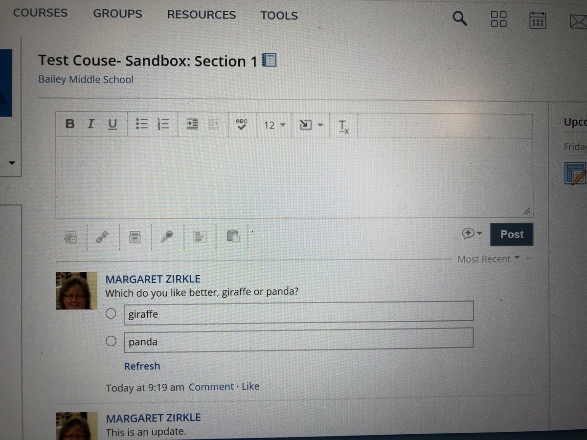 LibraryBailey's tweet image. Learned how to post a poll as an update in Schoology!