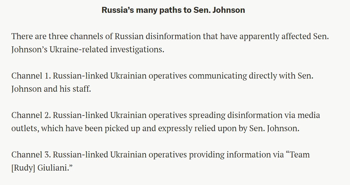 2. Two highlights:First, Johnson's 11-page letter itself contains apparent products of Russian disinformation. He should know by now.Second, there are apparently three channels of Russian disinformation to Johnson.