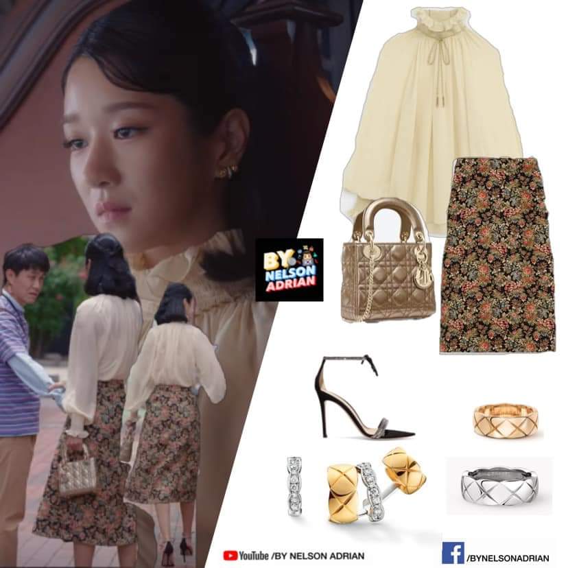 KMY in a Smocked Foll Blouse in Sill Georgette -P83,430.70 + Box Pleat Skirt with Floral Tapestry Embroidery -P95,699.92 both fr CELINEMetallic Gold Cannage Calfskin Mini Lady Dior Bag fr DIOR -P192,196.35 NelsonAdrian #SeoYeJi  #KoMunYeongFashion