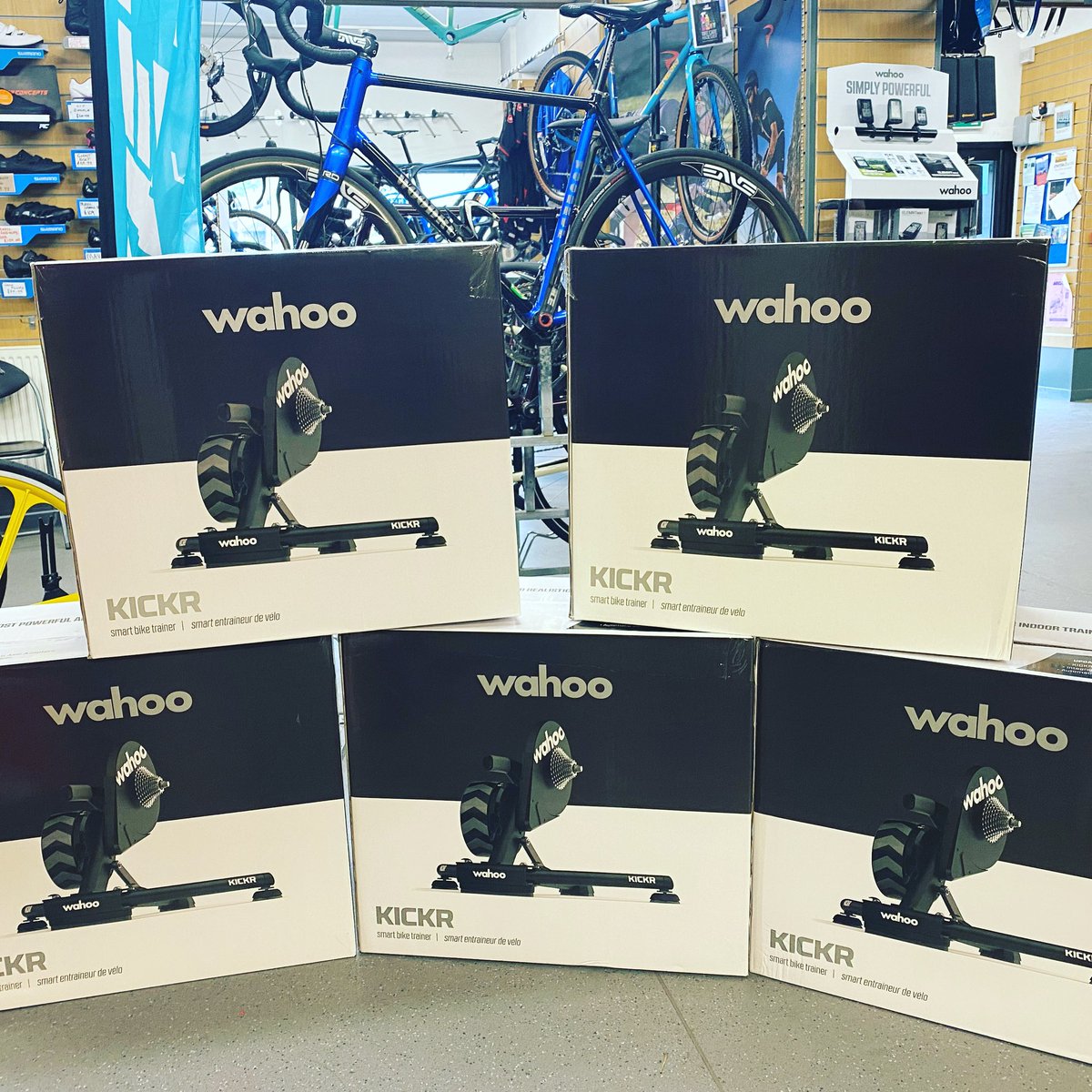 The brand new Wahoo Kickr Axis now in stock at Woodrup HQ. 
The new improved model no longer needs calibrating and is accurate within 1%. The new Axis feet providing side-to-side motion giving a realistic road feel.