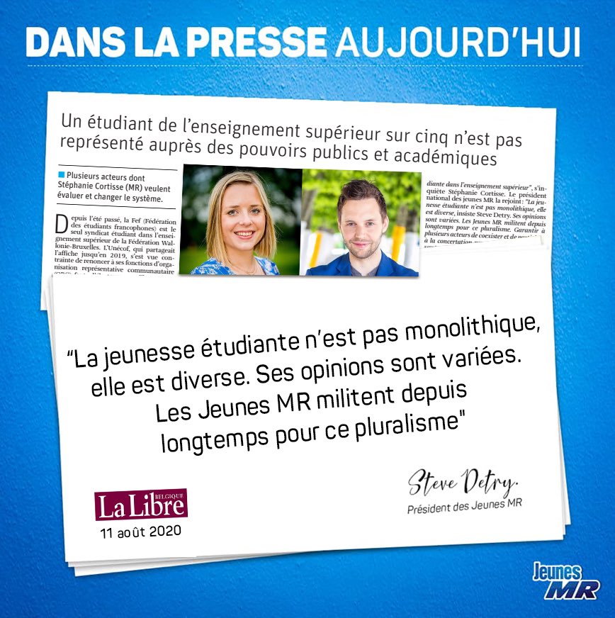 La députée @StephCortisse et notre président @SteveDetry sont sur la même longueur d’onde 👉🏻 Oui, il faut revoir le décret sur la participation et la représentation étudiante en #FWB ! À lire dans @lalibrebe de ce mardi #pluralisme #démocratie