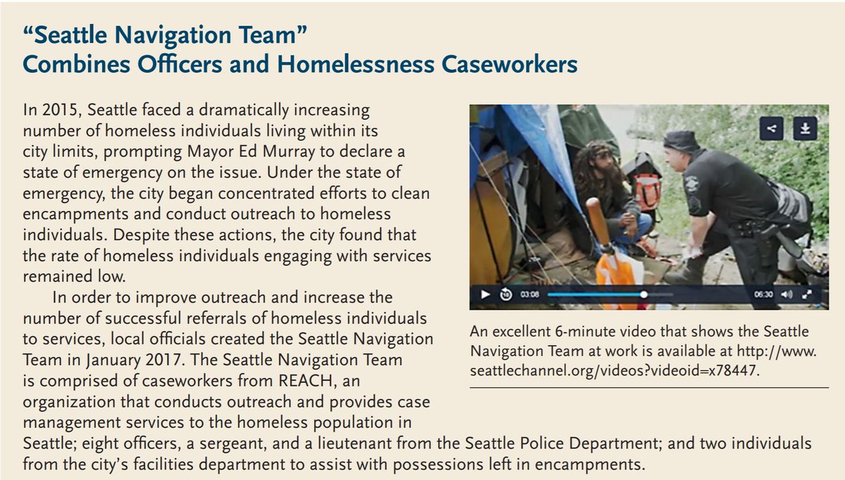 CWexlerPERF's tweet image. Seattle’s Navigation Team of @SeattlePD officers &amp;amp; community caseworkers was featured in PERF’s 2018 report as a collaborative model for addressing homelessness. Now the city council has voted to remove officers from the team. This is not police reform. policeforum.org/assets/PoliceR…