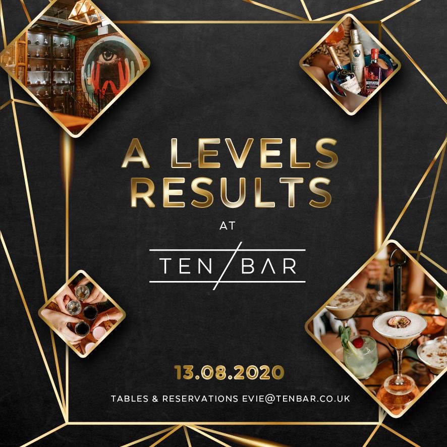 Thursday is fast approaching!!! 🍾

whether you’re drowning your sorrows or you’re celebrating your hard work, join us at Ten Bar for our Exclusive A-Level results party! 🥳🎓

Grab a table now before they all sell out - bit.ly/TenBarAlevel 🎟