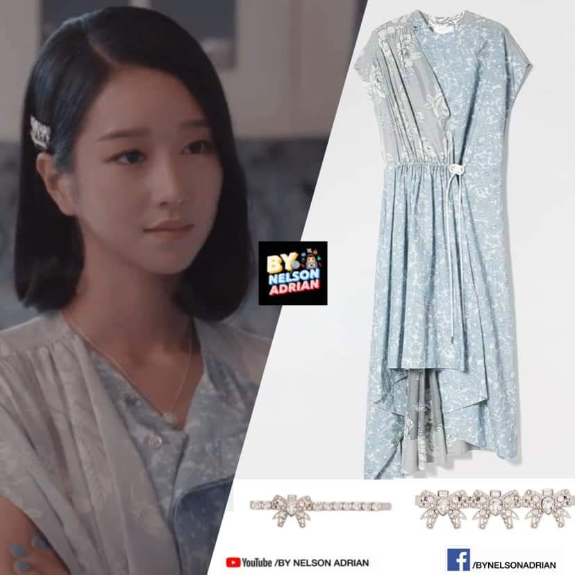 KMY in a Print Fusion Silk and Poplin Dress fr SPORTMAX -P78,075.36Crystal Embellished Hair Clips fr MIUMIU -P13,749.12 and P15,713.28 NelsonAdrian #KoMunYeongFashion  #SeoYeJi #ItsOkayToNotBeOkay