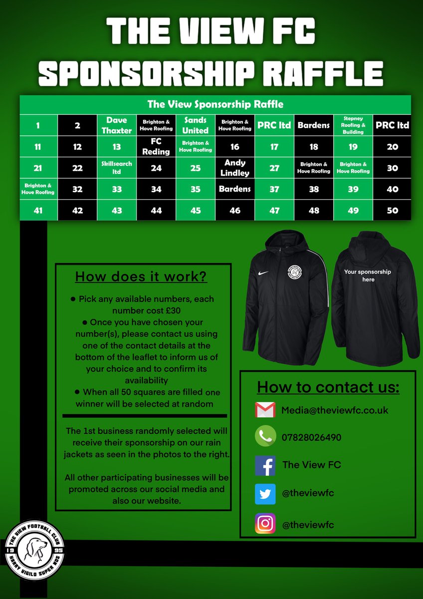 TheViewFC's tweet photo. The View FC are offering you or your business a chance to win a £1500 sponsorship deal for just £30!!💚🖤 https://t.co/srMVxhOQBe