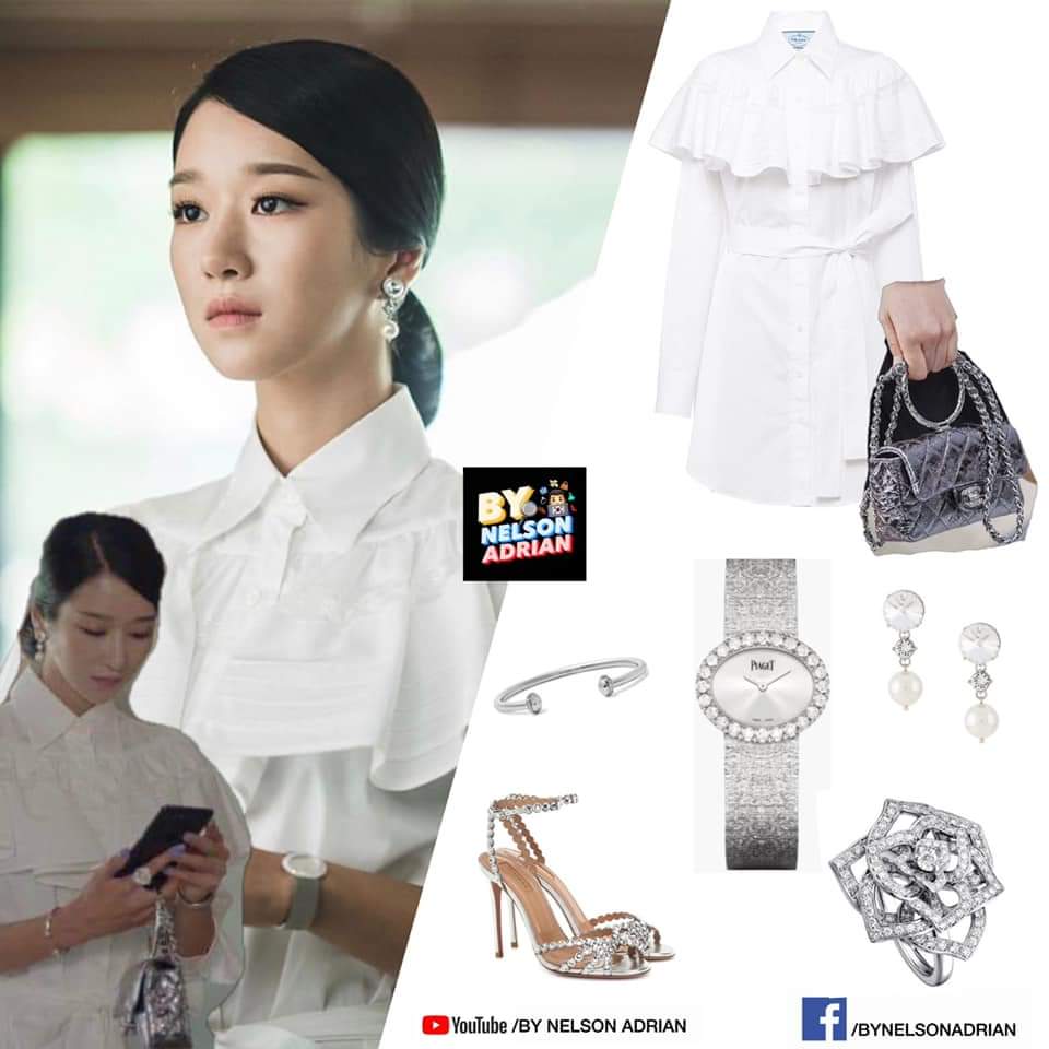 KMY in a Ruffled Shirt Dress fr PRADA -P90,215.20Extremely Lady Watch fr PIAGET -P2,770,195.00Rose Ring fr PIAGET -P676,614.00Possession 18-karat White-Gold Diamond Cuff fr PIAGET -P272,116.50 NelsonAdrian #SeoYeJi  #KoMunYeongFashion