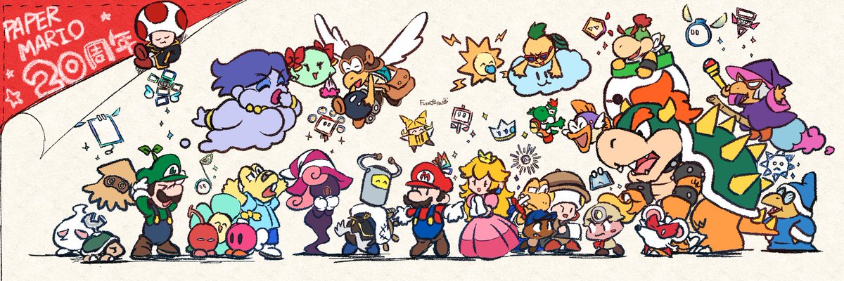 クッパ ,マリオ ,ピーチ姫 「滑り込みですがペーパーマリオシリーズ20周年おめでとうございます!
ペラペラマリ」|星夢フサフサ🎮のイラスト