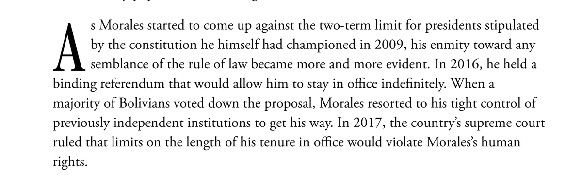 From the beginning, this was the context in which I criticized Morales.To portray Morales as a democrat on the basis of one study about the contested election, while ignoring his long-standing pattern of attacks on democratic institutions, is to deliberately miss the point.