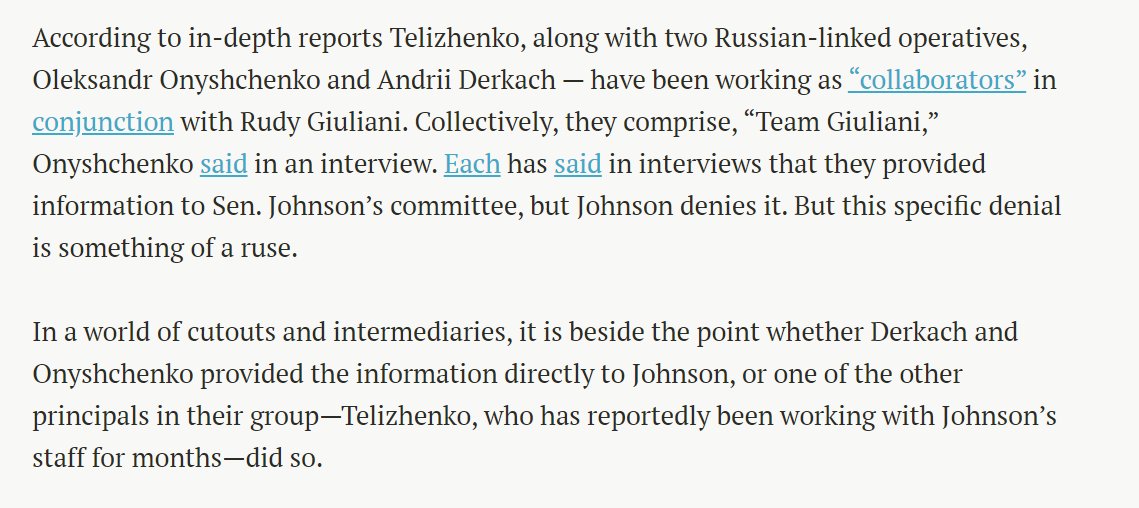 8/8 Finally, Johnson now admits to taking info from one of the Russia-linked Ukrainian operatives (Telizhenko), but denies getting info directly from two other operatives (Telizhenko's reported collaborators). @AshaRangappa_ and I explain why that defense, even if true, FAILS.