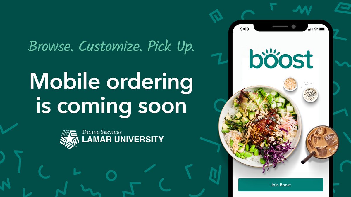 LamarDining's tweet photo. Mobile ordering is coming soon & we're ready to celebrate 🎉
Stay tuned next week for exclusive discounts & freebies! https://t.co/rn7nJyx6ZL
#BoostOrdering #BoostMyDay #LUfoodie #LamarUniversity https://t.co/79DxF1lzHu