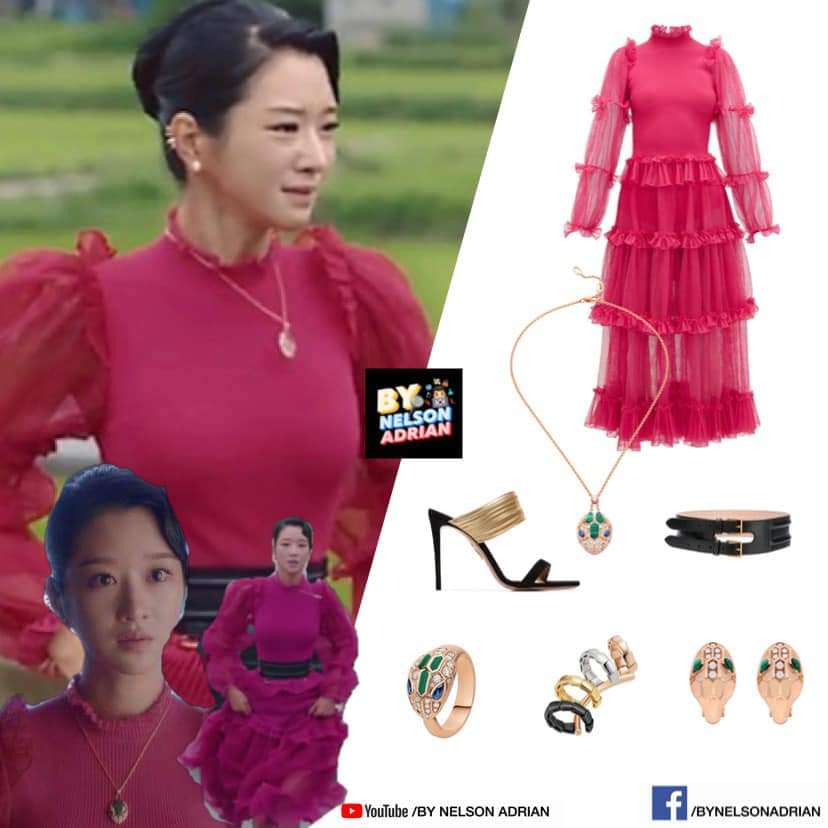 Tiered Tulle and ribbed-knit dress fr ALEXANDER MCQUEEN -P303,560.70Double buckle waist belt fr ALEXANDER MCQUEEN -P48,550.10Rendezvous 105 Sandals fr AQUAZURRA -P28,590.61Serpenti Necklace fr BVLGARI -P907,249.25 NelsonAdrian #SeoYeJi  #KoMunYeongFashion