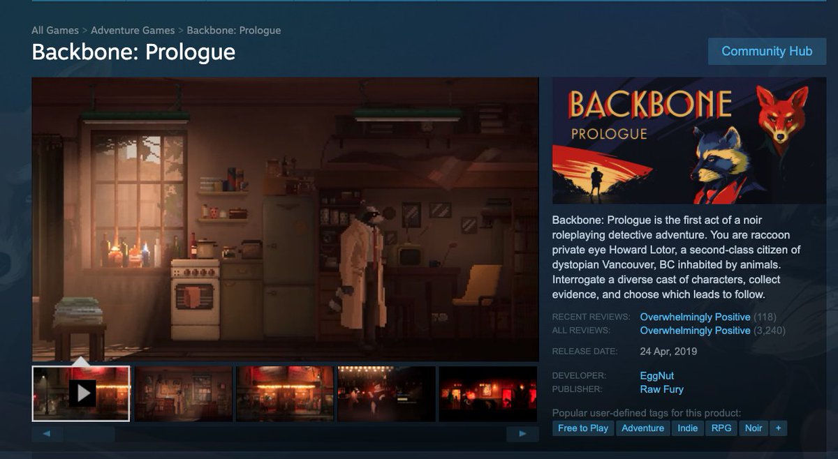before anything else, you need a playable prototype. we developed the 1-hour Backbone: Prologue as a proof of concept for publishers, and launched it as a free title on Steam. It gave us a huge advantage during pitching process. you can play it here ->  http://bit.ly/bb_prologue 4/
