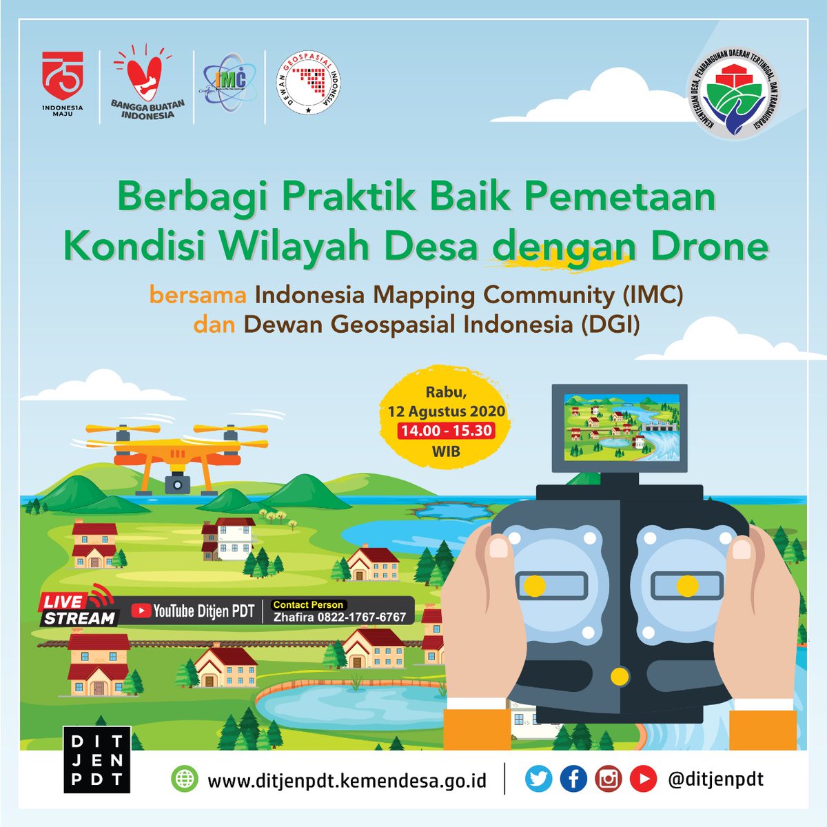 Ditjen_PPDT's tweet photo. Berbagi Praktik Baik Pemetaan Kondisi Wilayah Desa dengan Drone bersama Indonesia Mapping Community dan Dewan Geospasial Indonesia.

Rabu, 12 Agustus 2020 pukul 14.00-15.30 WIB via Zoom Meeting atau live streaming di Channel Youtube Ditjen PDT. https://t.co/yd4EPZbenB