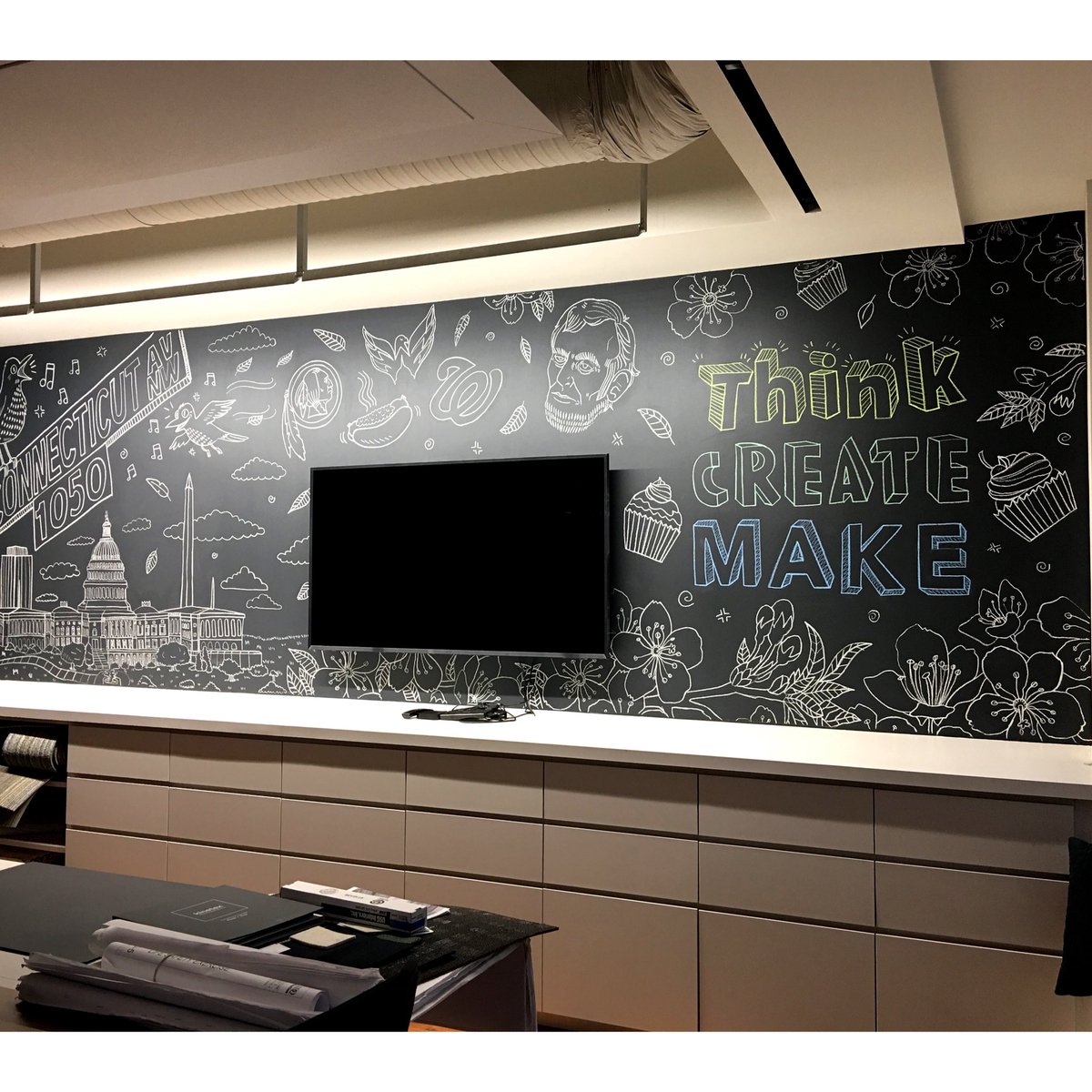 suicreative's tweet photo. Introducing a new feature: Here we are highlighting design projects that are unique and showcase the creativity of our awesome designers. This project is for Unispace and showcases a dynamic chalkboard design that’s both fun and purposeful. https://t.co/X8FaiwJChk