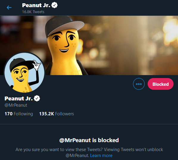 HangryAutumnMan's tweet photo. @mrsundaymovies Ironically, the #BlockMrPeanut movement has put Mr. Peanaut back in my TL again because I already had that bastard blocked. #BadBloke https://t.co/ecZtN4i5T2