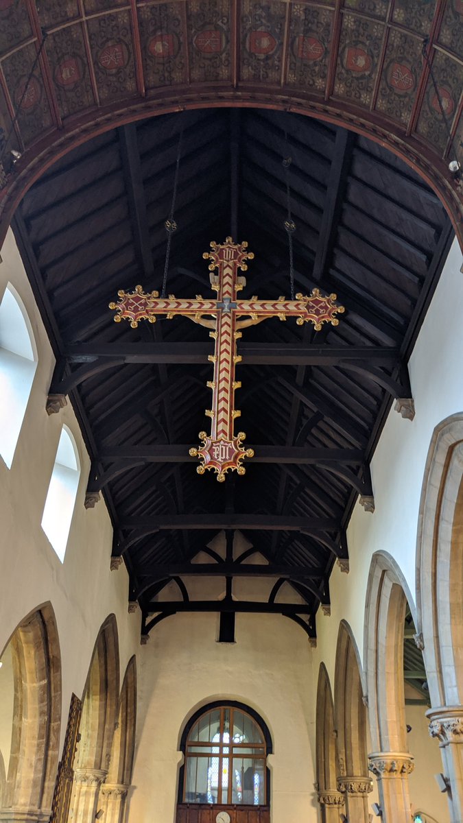 St Peter at Gowts, Lincoln, has a handsome rederos, hanging cross, war memorial, and organ loft - all Victorian or later, of course.