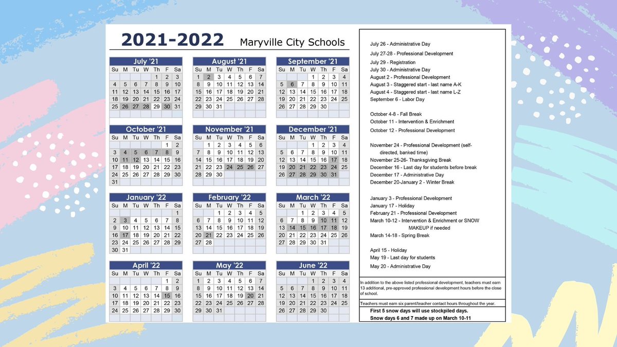 Murfreesboro City Schools Calendar 2021 2022 March 2021