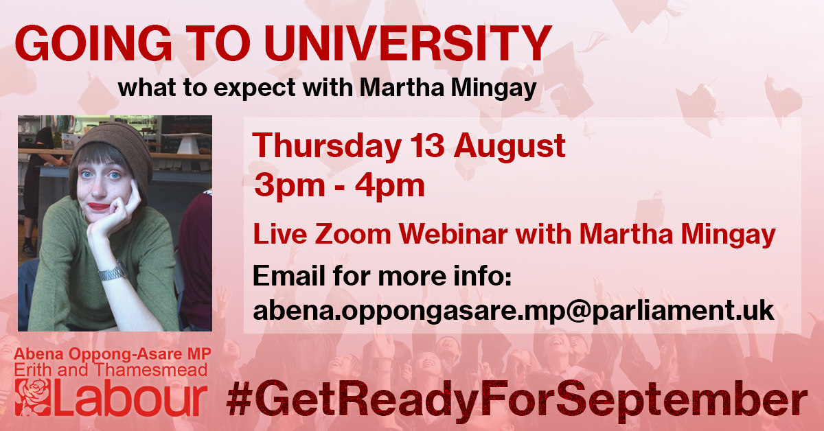 abenaopp's tweet photo. Finalising you university choice or applying for clearing this Thursday? Come along to this talk on what to expect at university for advice on your next steps with 
@marthamingay #GetReadyForSeptember https://t.co/HsoMUrAU9v