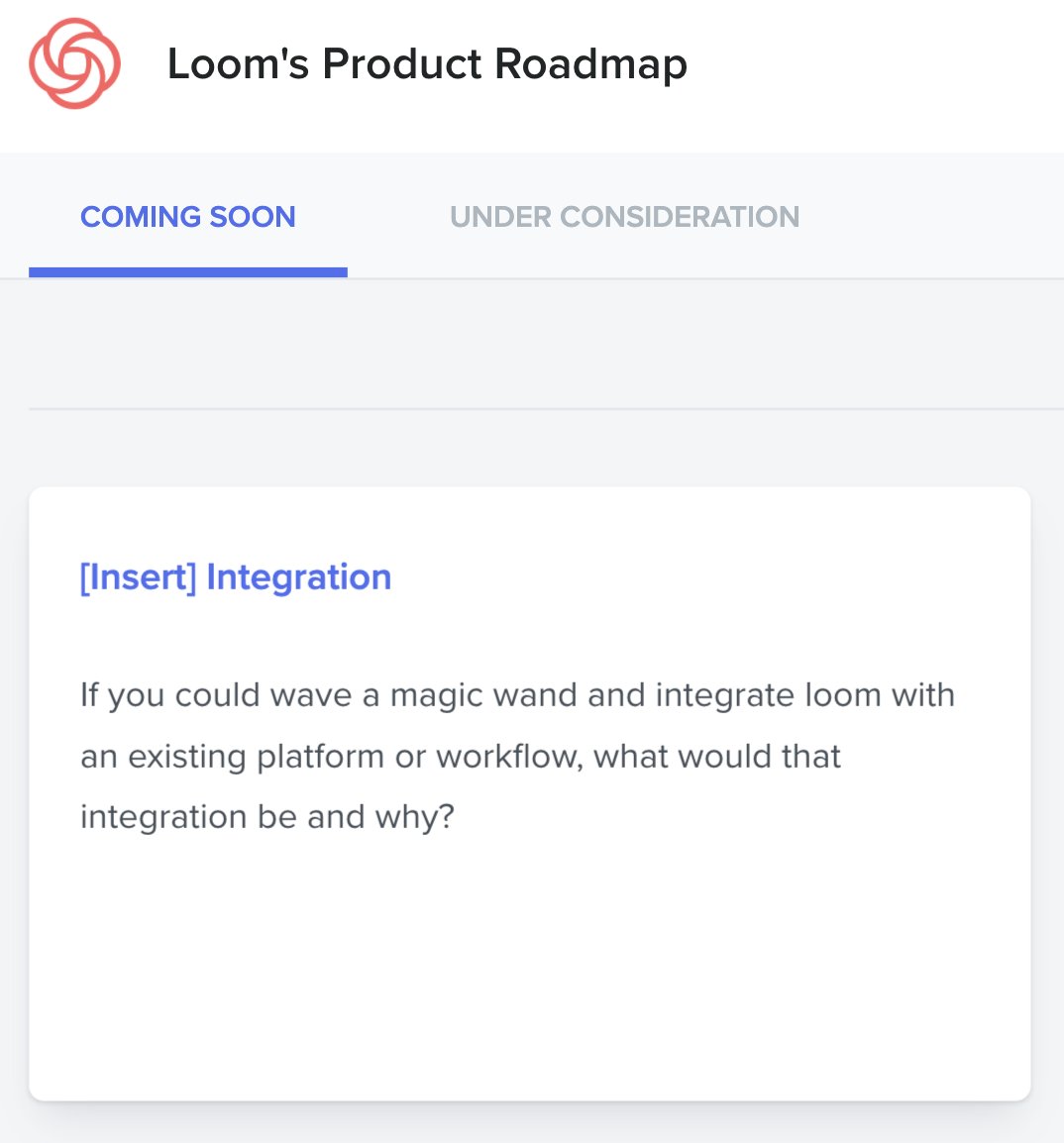 Is <a href="/loom/">Loom</a> a fan of <a href="/bjfogg/">BJ Fogg</a> 's work? 

Nice to see the Behavior Design method #2: Magic Wanding being applied. 

portal.productboard.com/useloom/1-loom…