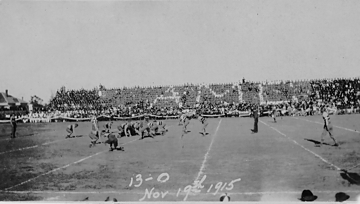 TracesofTexas's tweet photo. Texas A&amp;M vs. the University of Texas, 1915. A&amp;M won 13-0  As seen in the second photo, a group of Aggies stole the Texas mascot and branded the 1915 score into the longhorn's hide in February 1917.  He was later barbecued, as the invitation in the 3rd photo shows. https://t.co/lWIxNU2THT