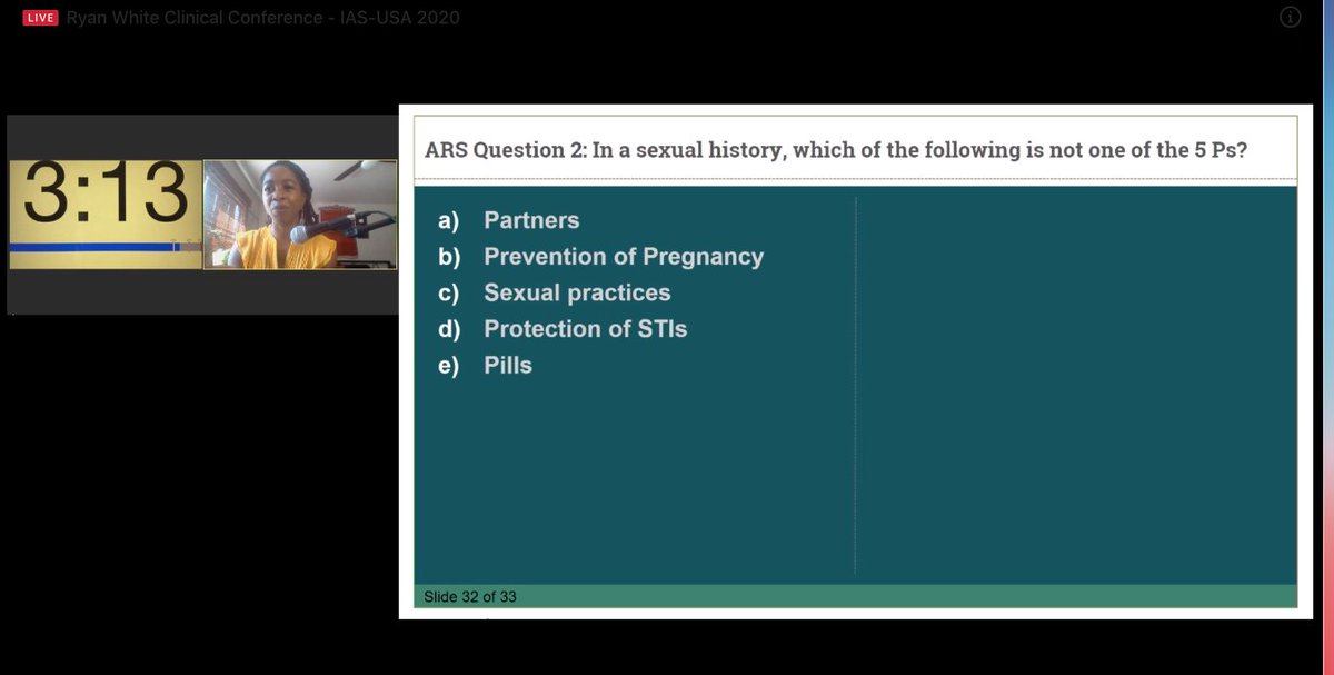 aetcnasc's tweet photo. #RWCC2020 Dr. Allison Agwu on #sexualhealth & #adolescents: Which of the following is not one of the 5 Ps? https://t.co/2bLMt6L2qw