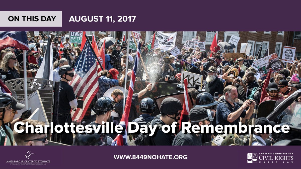 jamesbyrdcenter's tweet photo. Three years ago, white supremacists attempted to divide this country with hate at the Unite the Right Rally. Communities banded together to reject their message and prove that #LoveisGreaterthanHate https://t.co/fczwmmMblx