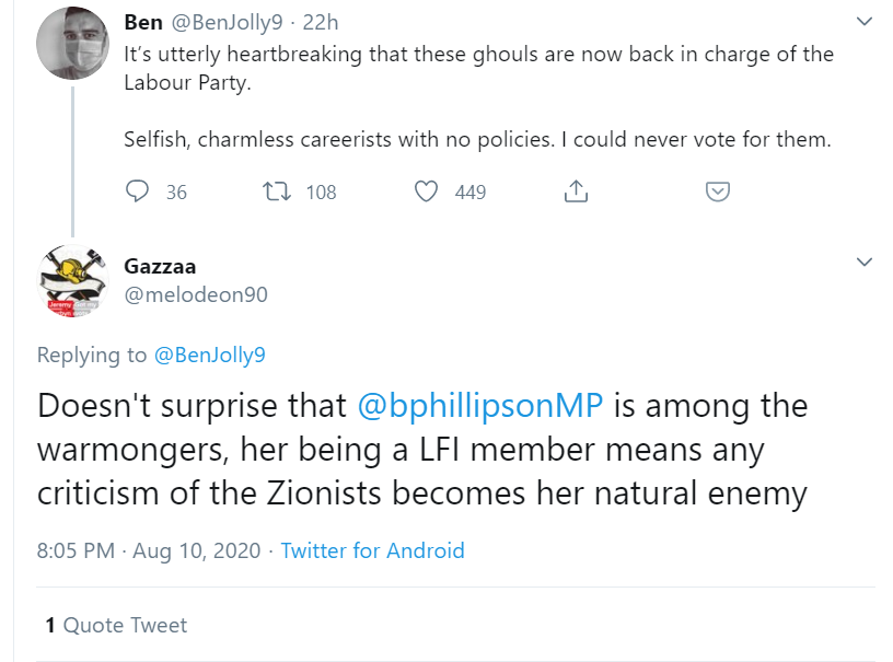 And then there's the antisemitism among the replies. Apparently only Jewish money would make anyone do something as evil as vote for bombing ISIS.