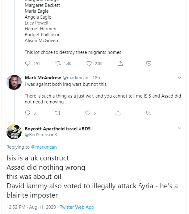 Finally, this guy is obsessed with David Lammy for some reason. (Narrator's voice: Lammy actually voted with Corbyn and Starmer against attacking ISIS.)