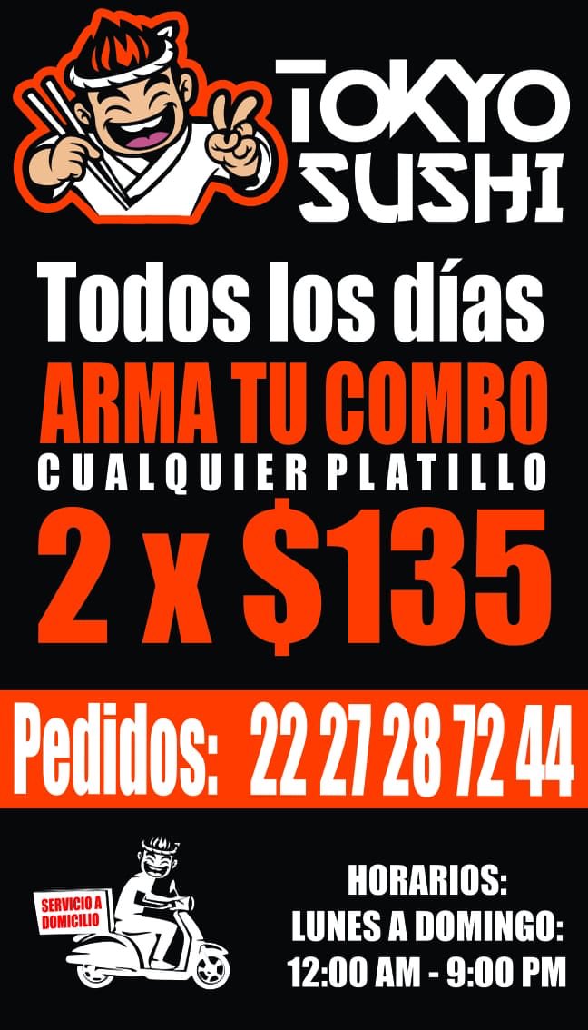 Beisbolpuro's tweet photo. TOKYO SUSHI PUEBLA

¡SÚPER PROMO DE MARTES!

Dirección: Camino Real a Cholula #4702 
Col. Santa Cruz Buenavista

Pedidos: 2227-287244

Tenemos servicio a domicilio GRATIS

*Pronto en DiDi Food.

ADEMÁS: 
-Promoción: 2 platillos de nuestra carta por $135.

-Charola familiar $290. https://t.co/pekhYcWgB6