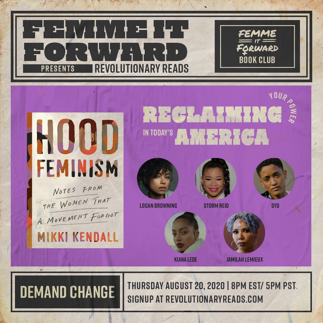 Join us on next Thursday as we dive into Hood Feminism to discuss the intersectionality of being both Black AND a woman in today’s America. All allies are welcomed! Sign up at Revolutionaryreads.com. 

#RevolutionaryReads #BeTheChange #JoinTheRevolution #FemmeItForward