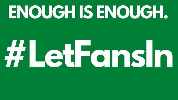  #LetFansIn Football clubs need fans to survive. You can drink in our clubhouses but not stand or sit 2m apart outside in grounds that are built for 3,000You can go to packed beaches, pubs, etc. Yet small football grounds are closed and people are not allowed to watch?