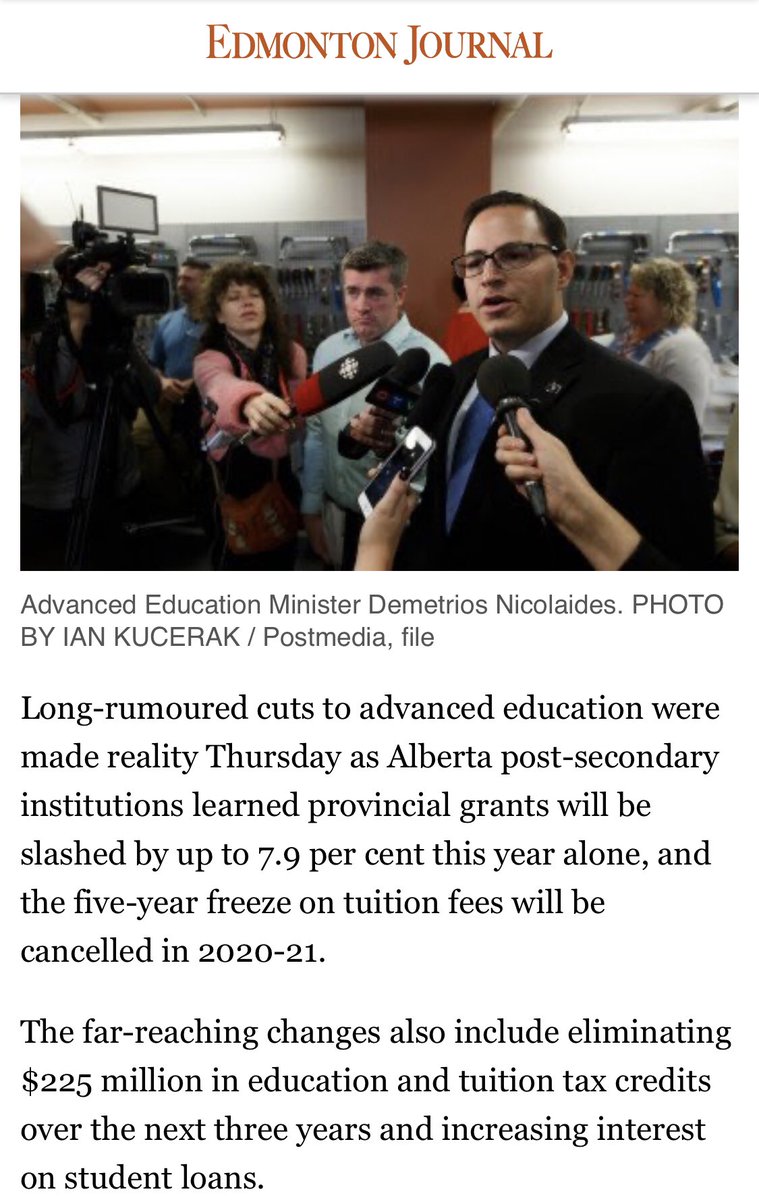 I don’t recall the party promising to-remove insurance premiums cap, leading to more expenses for Alberta drivers (17% higher?!) -slashing post-secondary education grants, removing tuition freeze, creating additional cost for post-secondary students  #AbLeg