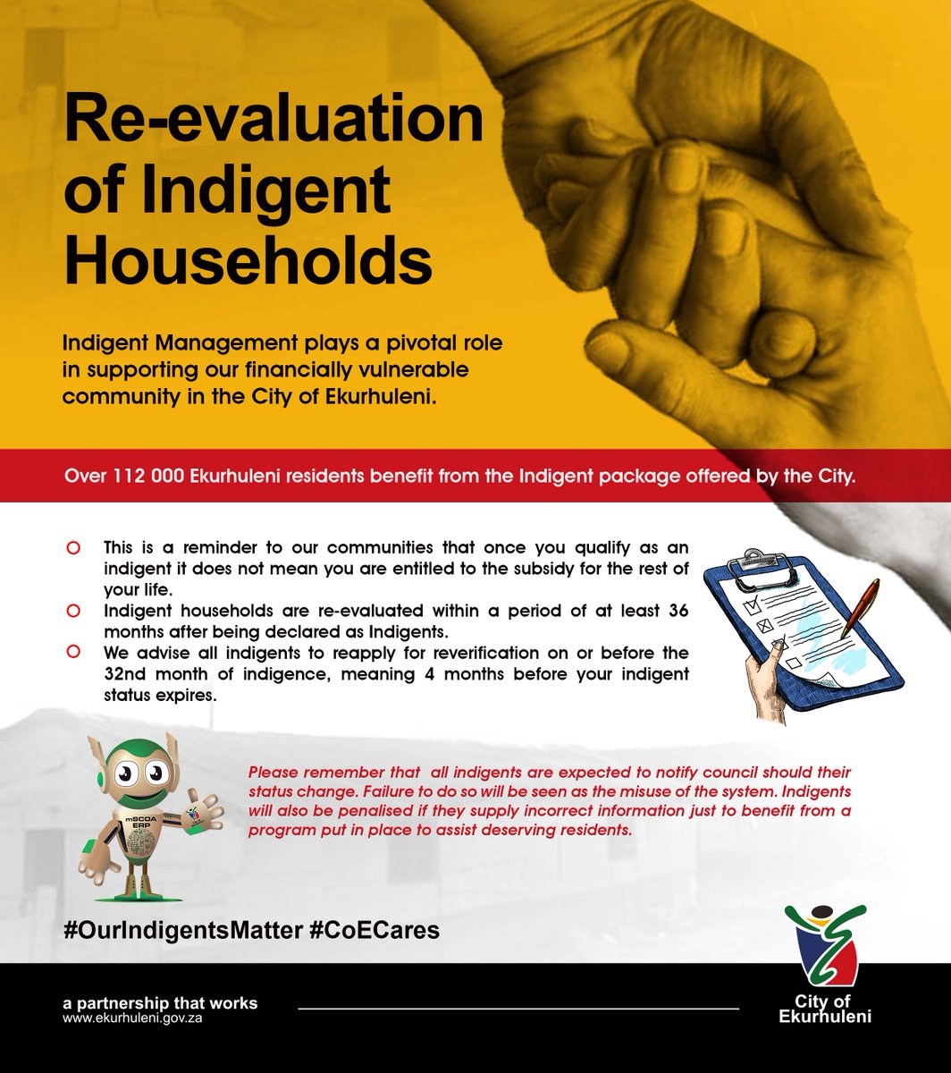 CITY OF EKURHULENI on Twitter "Once a household qualifies as an