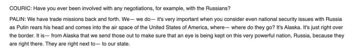 As for sexist attacks on Sarah Palin's intelligence: Let's remember that she was savaged for her interviews with Katie Couric, in which she very much did not say Thighland or that of course she'd take help from the Russians or ffs personmanwomancameraTV: