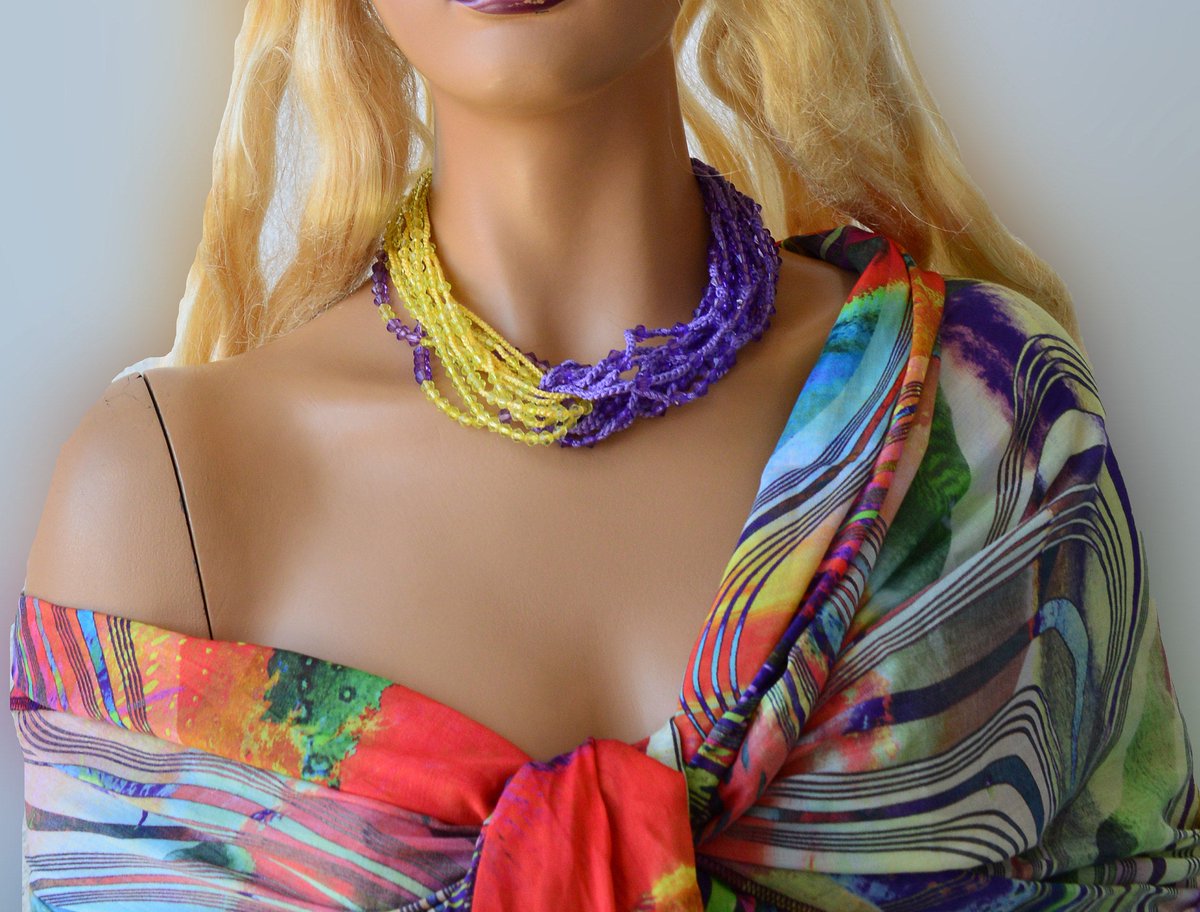 Crochet choker,Crochet jewelry,Elegant choker,Handmade necklace,Yellow purple necklace,Unique necklaces for women,Gift tuppu.net/8225c83b #Gavriila #necklace #crochet #knitted #Etsy #SummerNecklace
