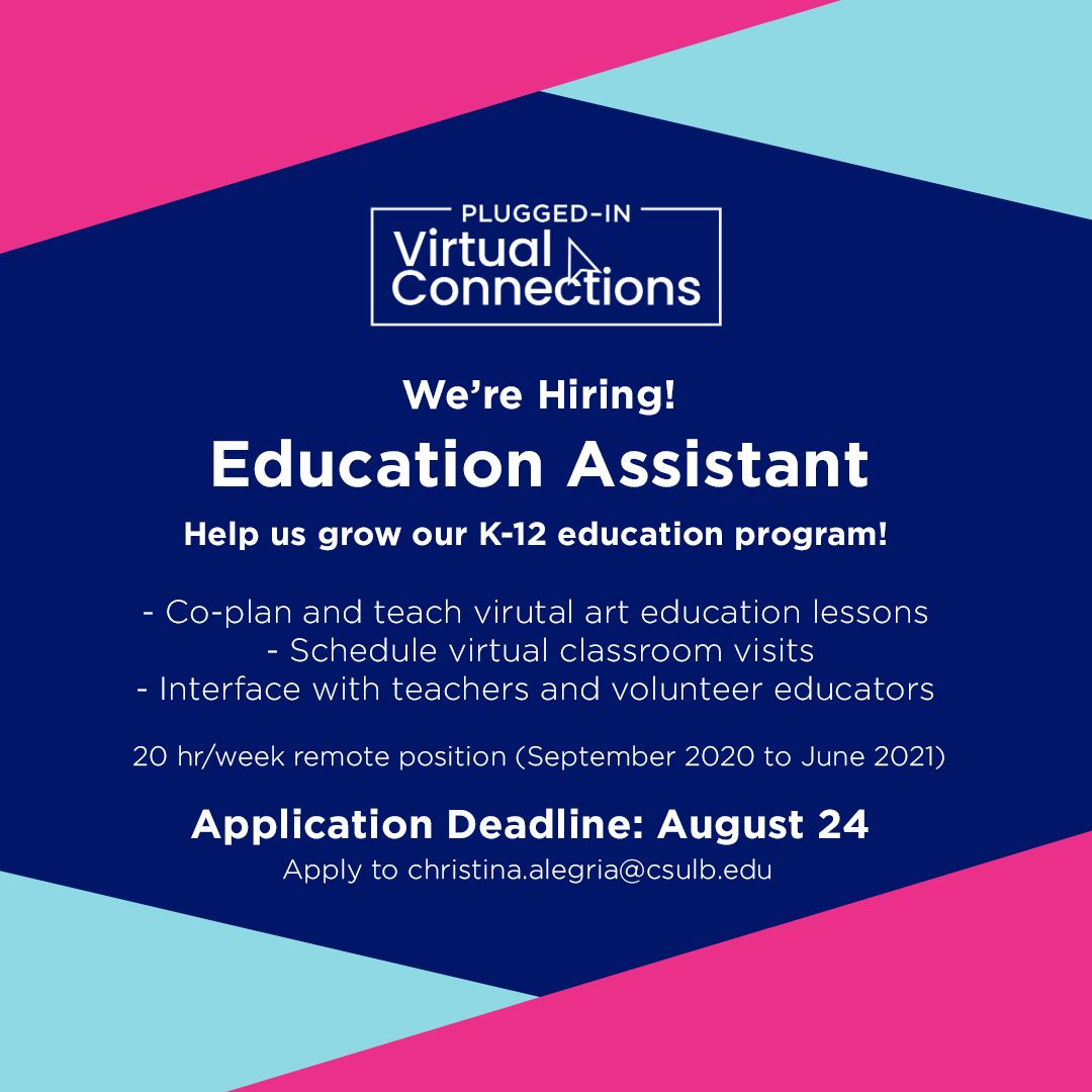 We're hiring a PT Education Assistant to help with our growing Plugged-In Virtual Connections K-12 education program. Help us share this remote work opportunity! bit.ly/EducationAssis…

<a href="/CSULBCDC/">CSULBCareerCenter</a> <a href="/CSULBArts/">CSULB Arts</a> <a href="/CSULB/">Cal State Long Beach</a> <a href="/LBUSD_Arts/">LBUSD_Arts</a> <a href="/PresConoley/">Jane Close Conoley</a> @CSULB_EDD <a href="/ArtsCouncil4LB/">Arts Council for LB</a> <a href="/calstate/">The CSU</a>