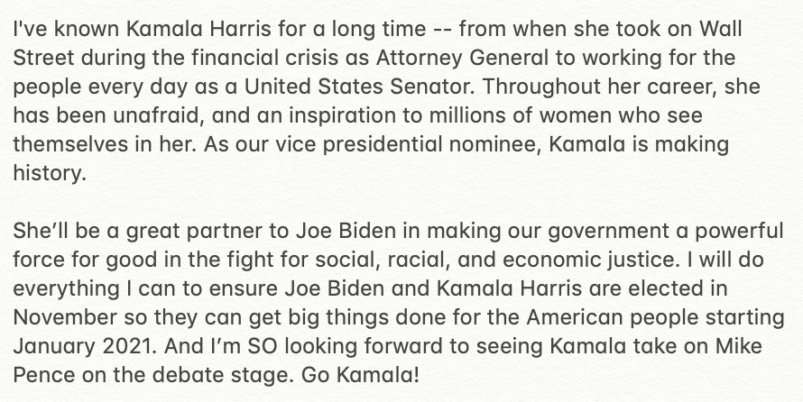 .@KamalaHarris will be a great partner to @JoeBiden in making our government a powerful force for good in the fight for social, racial, and economic justice.