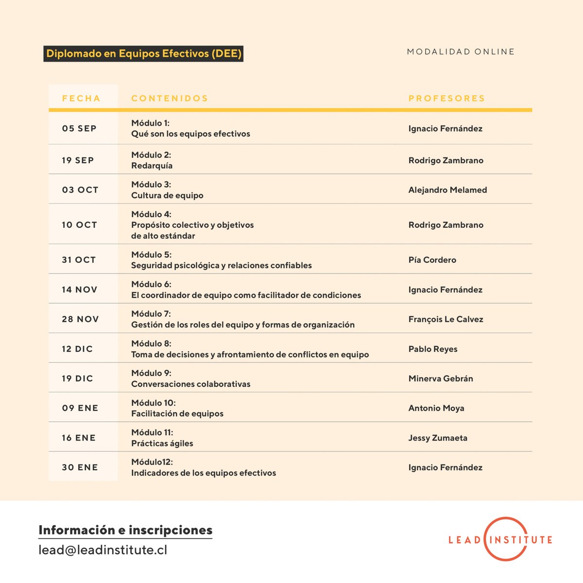 ignaciofernandz's tweet photo. El 5 de septiembre comenzaremos el Diplomado internacional online en Equipos Efectivos de LEAD Institute.
Información e inscripciones en dee@leadinstitute.cl
Descargar brochure: https://t.co/b8pjoTUQ6N https://t.co/PP61atE6LV