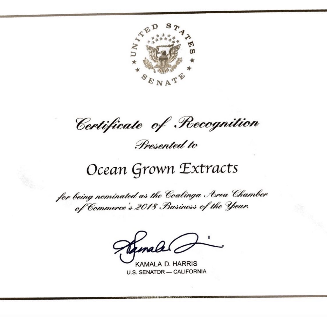 OGextracts's tweet image. This award may have just gone up in value, because of who signed it. #cannabisismedicine #deschedulecannabis #oceangrownextracts